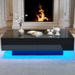 Modern Black High-Gloss Coffee Table, 115 x 55 x 34 cm, with 2 Drawers, LED Lighting and 30 kg Load Capacity - Image 39