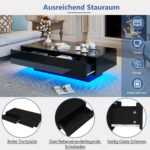 Modern Black High-Gloss Coffee Table, 115 x 55 x 34 cm, with 2 Drawers, LED Lighting and 30 kg Load Capacity - Image 44