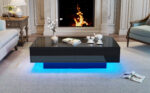 Modern Black High-Gloss Coffee Table, 115 x 55 x 34 cm, with 2 Drawers, LED Lighting and 30 kg Load Capacity - Image 49