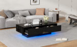 Modern Black High-Gloss Coffee Table, 115 x 55 x 34 cm, with 2 Drawers, LED Lighting and 30 kg Load Capacity - Image 51