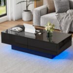 Modern Black High-Gloss Coffee Table, 115 x 55 x 34 cm, with 2 Drawers, LED Lighting and 30 kg Load Capacity - Image 56
