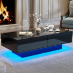 Modern Black High-Gloss Coffee Table, 115 x 55 x 34 cm, with 2 Drawers, LED Lighting and 30 kg Load Capacity - Image 58