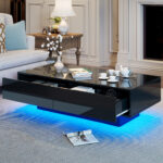 Modern Black High-Gloss Coffee Table, 115 x 55 x 34 cm, with 2 Drawers, LED Lighting and 30 kg Load Capacity - Image 59