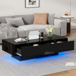 Modern Black High-Gloss Coffee Table, 115 x 55 x 34 cm, with 2 Drawers, LED Lighting and 30 kg Load Capacity - Image 62