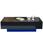 Modern Black High-Gloss Coffee Table, 115 x 55 x 34 cm, with 2 Drawers, LED Lighting and 30 kg Load Capacity - Image 83