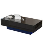 Modern Black High-Gloss Coffee Table, 115 x 55 x 34 cm, with 2 Drawers, LED Lighting and 30 kg Load Capacity - Image 84