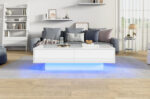 Modern High-Gloss Coffee Table in White, 115 x 55 x 34 cm, with 2 Drawers, LED Lighting and 30 kg Load Capacity - Image 7