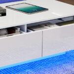 Modern High-Gloss Coffee Table in White, 115 x 55 x 34 cm, with 2 Drawers, LED Lighting and 30 kg Load Capacity - Image 8