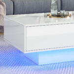 Modern High-Gloss Coffee Table in White, 115 x 55 x 34 cm, with 2 Drawers, LED Lighting and 30 kg Load Capacity - Image 13