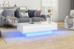 Modern High-Gloss Coffee Table in White, 115 x 55 x 34 cm, with 2 Drawers, LED Lighting and 30 kg Load Capacity - Image 3