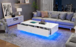Modern High-Gloss Coffee Table in White, 115 x 55 x 34 cm, with 2 Drawers, LED Lighting and 30 kg Load Capacity - Image 15