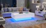 Modern High-Gloss Coffee Table in White, 115 x 55 x 34 cm, with 2 Drawers, LED Lighting and 30 kg Load Capacity - Image 17