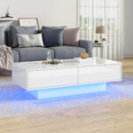Modern High-Gloss Coffee Table in White, 115 x 55 x 34 cm, with 2 Drawers, LED Lighting and 30 kg Load Capacity - Image 25