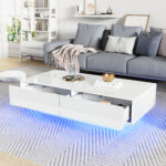 Modern High-Gloss Coffee Table in White, 115 x 55 x 34 cm, with 2 Drawers, LED Lighting and 30 kg Load Capacity - Image 28