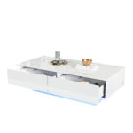 Modern High-Gloss Coffee Table in White, 115 x 55 x 34 cm, with 2 Drawers, LED Lighting and 30 kg Load Capacity - Image 36