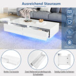 Modern High-Gloss Coffee Table in White, 115 x 55 x 34 cm, with 2 Drawers, LED Lighting and 30 kg Load Capacity - Image 41
