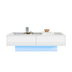 Modern High-Gloss Coffee Table in White, 115 x 55 x 34 cm, with 2 Drawers, LED Lighting and 30 kg Load Capacity - Image 44