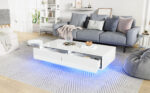 Modern High-Gloss Coffee Table in White, 115 x 55 x 34 cm, with 2 Drawers, LED Lighting and 30 kg Load Capacity - Image 52