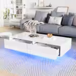 Moderní konferenční stolek s vysoce lesklým povrchem v bílé barvě, rozměry 115 x 55 x 34 cm, se 2 zásuvkami, LED osvětlením a nosností 30 kg - Obrázek 53