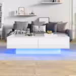 Moderní konferenční stolek s vysoce lesklým povrchem v bílé barvě, rozměry 115 x 55 x 34 cm, se 2 zásuvkami, LED osvětlením a nosností 30 kg - Obrázek 54