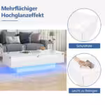 Moderní konferenční stolek s vysoce lesklým povrchem v bílé barvě, rozměry 115 x 55 x 34 cm, se 2 zásuvkami, LED osvětlením a nosností 30 kg - Obrázek 63