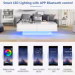 Moderní konferenční stolek s vysoce lesklým povrchem v bílé barvě, rozměry 115 x 55 x 34 cm, se 2 zásuvkami, LED osvětlením a nosností 30 kg - Obrázek 64
