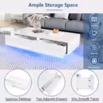 Moderní konferenční stolek s vysoce lesklým povrchem v bílé barvě, rozměry 115 x 55 x 34 cm, se 2 zásuvkami, LED osvětlením a nosností 30 kg - Obrázek 65