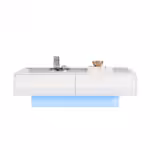 Moderní konferenční stolek s vysoce lesklým povrchem v bílé barvě, rozměry 115 x 55 x 34 cm, se 2 zásuvkami, LED osvětlením a nosností 30 kg - Obrázek 66