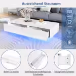 Moderní konferenční stolek s vysoce lesklým povrchem v bílé barvě, rozměry 115 x 55 x 34 cm, se 2 zásuvkami, LED osvětlením a nosností 30 kg - Obrázek 69