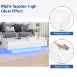 Moderní konferenční stolek s vysoce lesklým povrchem v bílé barvě, rozměry 115 x 55 x 34 cm, se 2 zásuvkami, LED osvětlením a nosností 30 kg - Obrázek 70