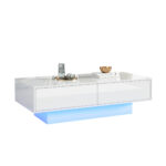 Modern High-Gloss Coffee Table in White, 115 x 55 x 34 cm, with 2 Drawers, LED Lighting and 30 kg Load Capacity - Image 75