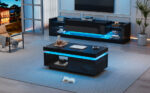Modern High-Gloss Coffee Table with LED Lighting, 100x50x40.3 cm - Elegant Table with Drawer and Storage - Image 8