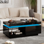 Modern High-Gloss Coffee Table with LED Lighting, 100x50x40.3 cm - Elegant Table with Drawer and Storage - Image 9