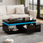 Modern High-Gloss Coffee Table with LED Lighting, 100x50x40.3 cm - Elegant Table with Drawer and Storage - Image 14