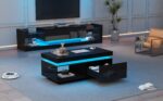 Modern High-Gloss Coffee Table with LED Lighting, 100x50x40.3 cm - Elegant Table with Drawer and Storage - Image 45