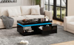 Modern High-Gloss Coffee Table with LED Lighting, 100x50x40.3 cm - Elegant Table with Drawer and Storage - Image 46