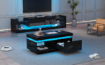 Modern High-Gloss Coffee Table with LED Lighting, 100x50x40.3 cm - Elegant Table with Drawer and Storage - Image 6