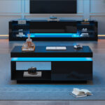 Modern High-Gloss Coffee Table with LED Lighting, 100x50x40.3 cm - Elegant Table with Drawer and Storage - Image 54