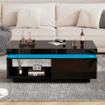 Modern High-Gloss Coffee Table with LED Lighting, 100x50x40.3 cm - Elegant Table with Drawer and Storage - Image 55