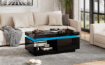 Modern High-Gloss Coffee Table with LED Lighting, 100x50x40.3 cm - Elegant Table with Drawer and Storage - Image 7