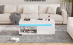 Modern High-Gloss Coffee Table with LED Lighting, 100x50x40.3 cm - Elegant Table with Drawer and Storage - Image 2