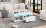 Modern High-Gloss Coffee Table with LED Lighting, 100x50x40.3 cm - Elegant Table with Drawer and Storage - Image 7