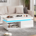 Modern High-Gloss Coffee Table with LED Lighting, 100x50x40.3 cm - Elegant Table with Drawer and Storage - Image 8