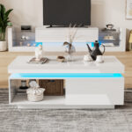 Modern High-Gloss Coffee Table with LED Lighting, 100x50x40.3 cm - Elegant Table with Drawer and Storage - Image 9