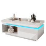 Moderný vysokolesklý konferenčný stôl s LED osvetlením, 100x50x40,3 cm - Elegantný stôl so zásuvkou a úložným priestorom – Obrázok 10