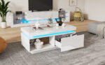 Modern High-Gloss Coffee Table with LED Lighting, 100x50x40.3 cm - Elegant Table with Drawer and Storage - Image 3