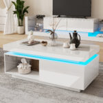 Modern High-Gloss Coffee Table with LED Lighting, 100x50x40.3 cm - Elegant Table with Drawer and Storage - Image 18