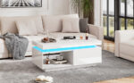 Modern High-Gloss Coffee Table with LED Lighting, 100x50x40.3 cm - Elegant Table with Drawer and Storage - Image 5