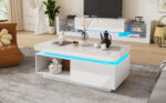 Modern High-Gloss Coffee Table with LED Lighting, 100x50x40.3 cm - Elegant Table with Drawer and Storage - Image 48