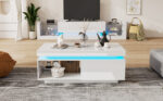 Modern High-Gloss Coffee Table with LED Lighting, 100x50x40.3 cm - Elegant Table with Drawer and Storage - Image 49